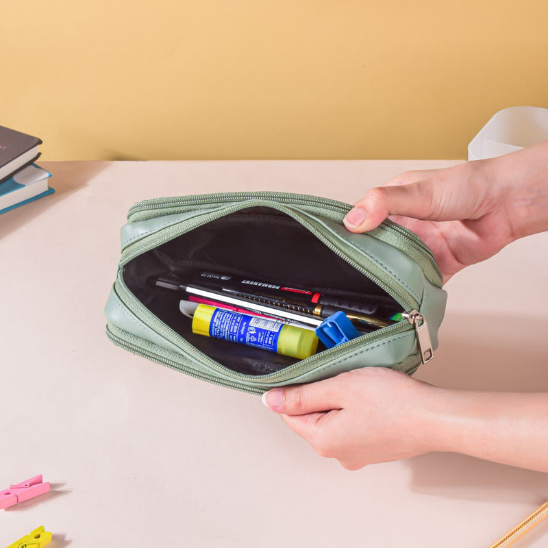 Quilted Storage Pencil Bag Green