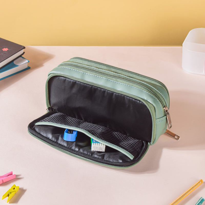 Quilted Storage Pencil Bag Green