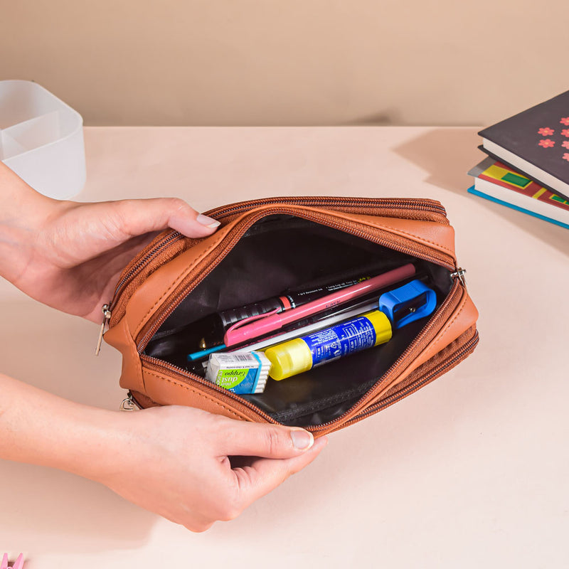 Cushioned Pencil Bag Tan