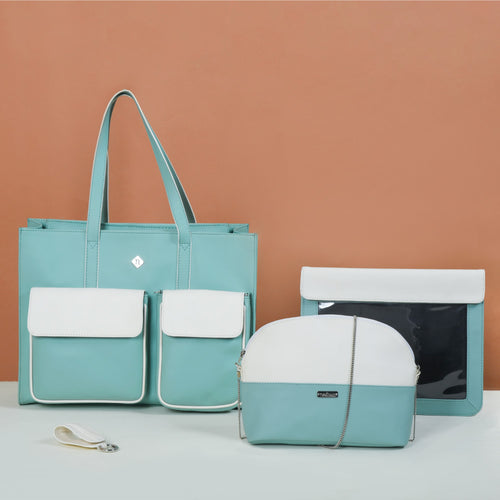 Multi-Use Vegan Leather Travel Bag Set Of 4 Turquoise