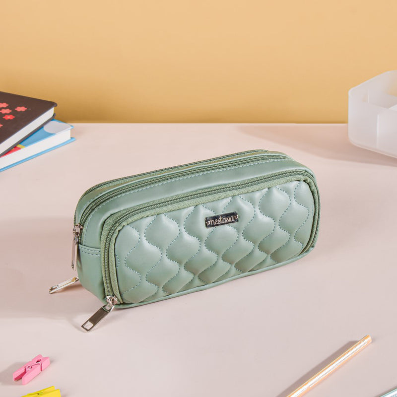 Quilted Storage Pencil Bag Green