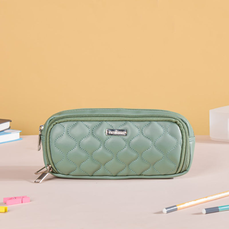 Quilted Storage Pencil Bag Green