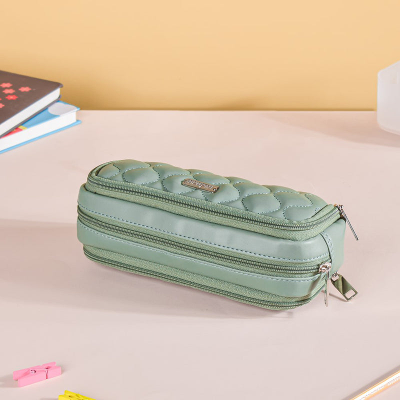 Quilted Storage Pencil Bag Green