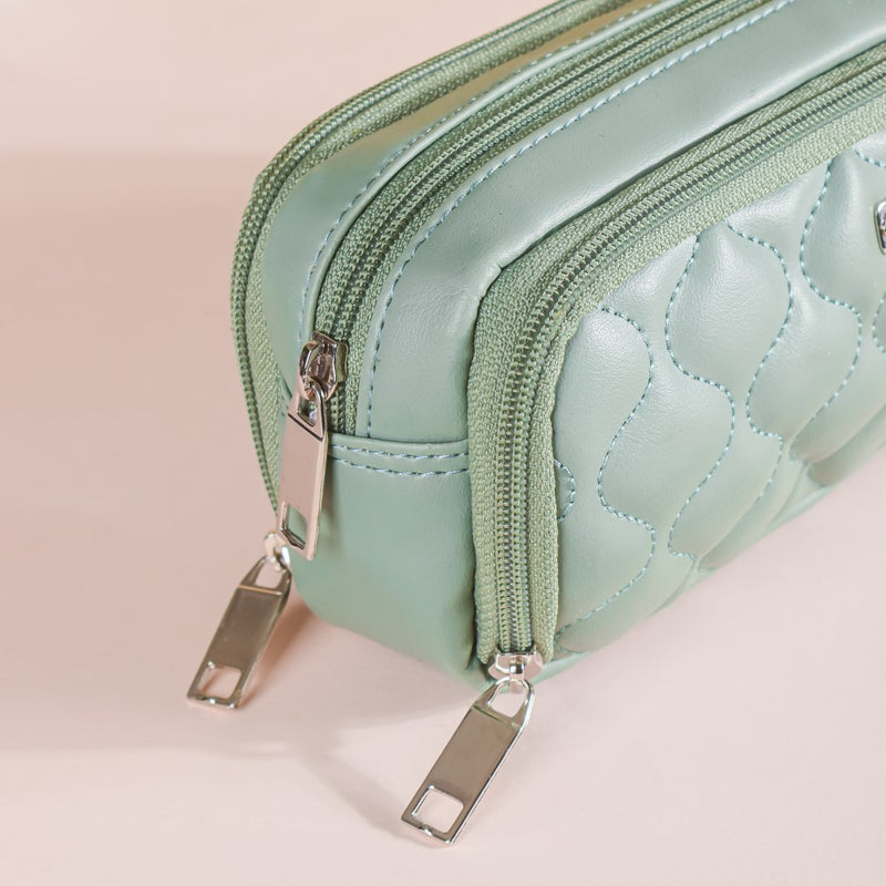 Quilted Storage Pencil Bag Green
