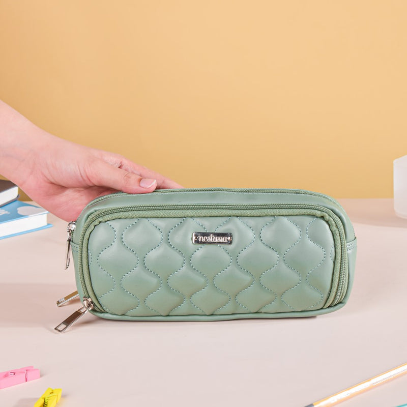 Quilted Storage Pencil Bag Green