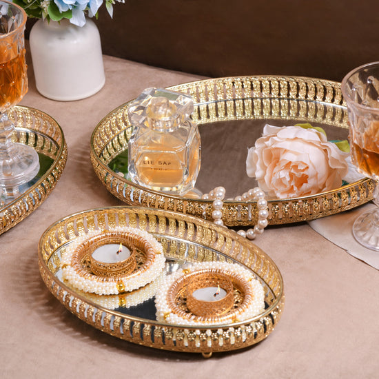 Round Mirror Candle Plate Set - Box of 12 Mirror Trays - 12 inch