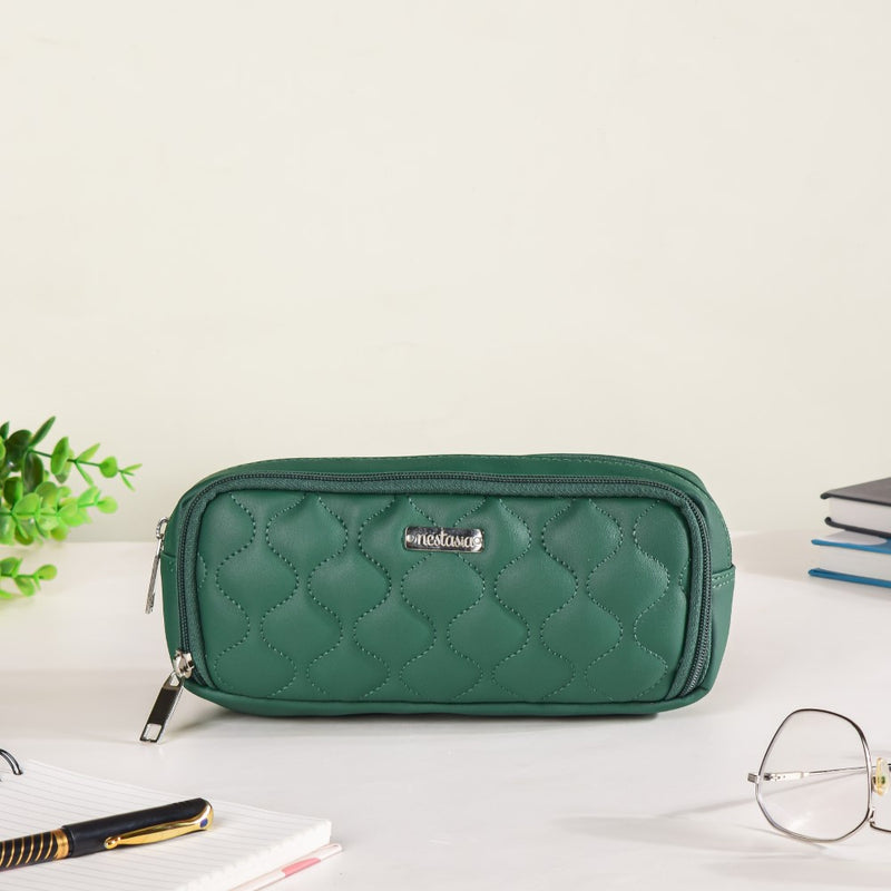 Quilted Stationery Pouch Green