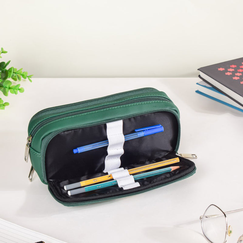 Quilted Stationery Pouch Green