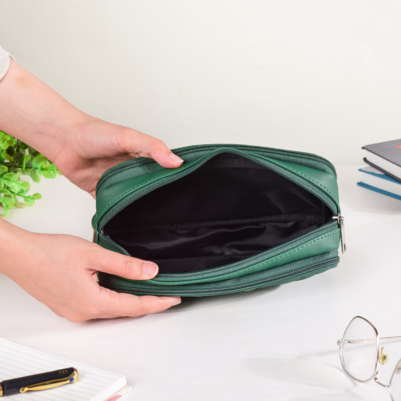 Quilted Stationery Pouch Green