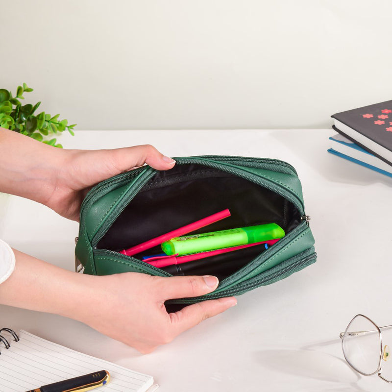 Quilted Stationery Pouch Green