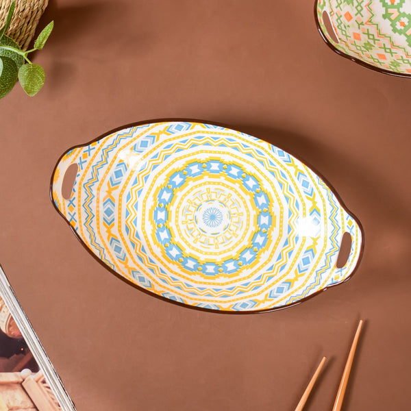 Mandala Spiral Ceramic Baking Plate With Handle