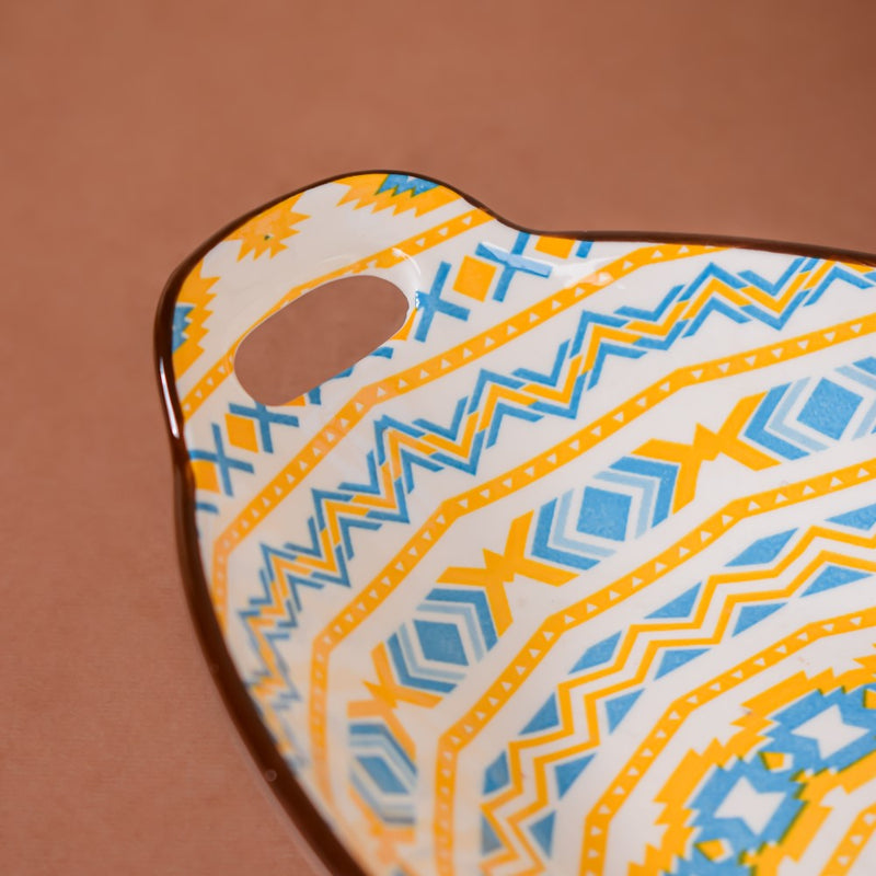 Mandala Spiral Ceramic Baking Plate With Handle - Ceramic platter, serving platter, fruit platter | Plates for dining table & home decor