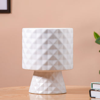 Diamond Textured Ceramic Vase White- Textured Pot, Ceramic Flower Pot, White Flower Pot, Textured Ceramic Planter, Decorative Flower Pot