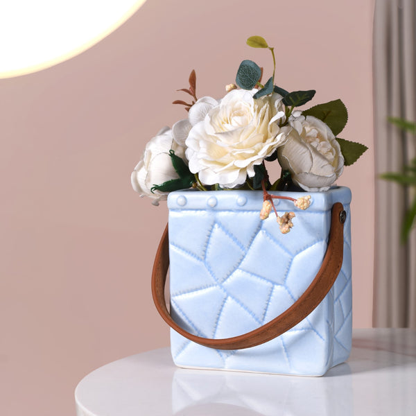 Ceramic Bag Shaped Mini Flower Vase For Home Blue