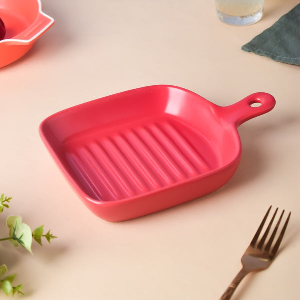 Red Ceramic Grill Plate - Ceramic platter, serving platter, fruit platter | Plates for dining table & home decor