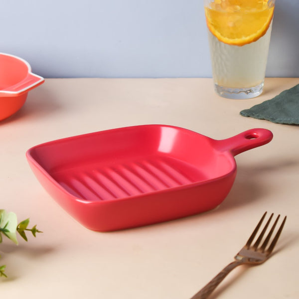 Red Ceramic Grill Plate - Ceramic platter, serving platter, fruit platter | Plates for dining table & home decor
