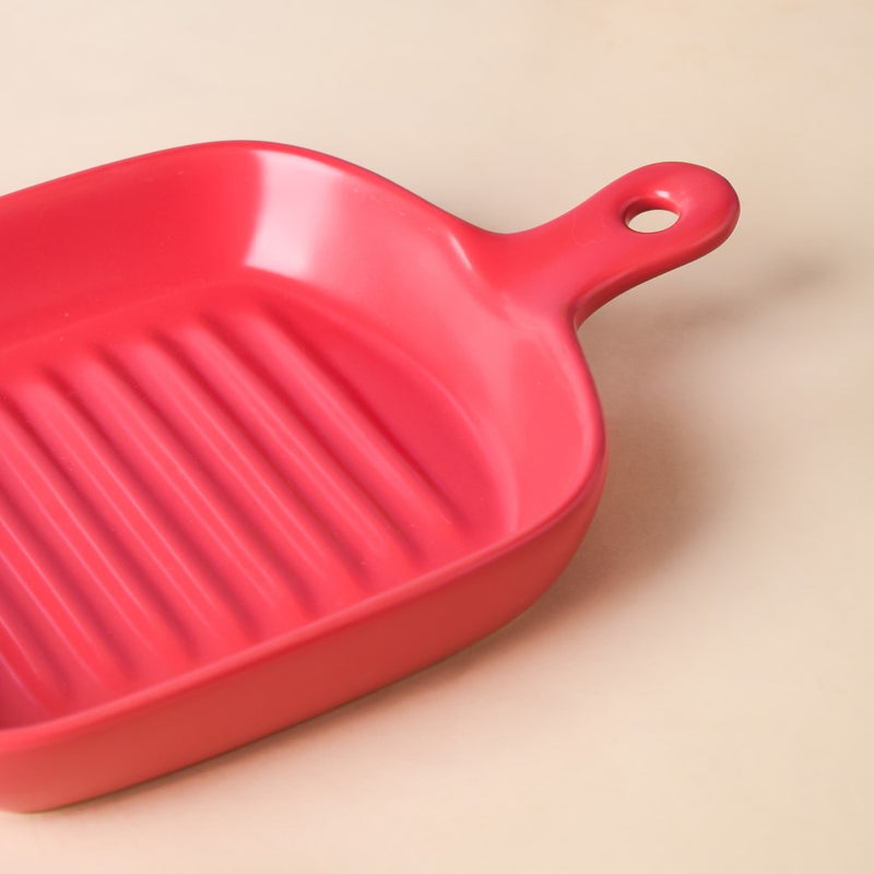 Red Ceramic Grill Plate - Ceramic platter, serving platter, fruit platter | Plates for dining table & home decor
