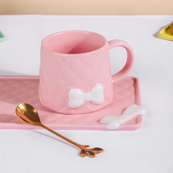 Bow Cup With Rectangular Plate Pink 260 ml