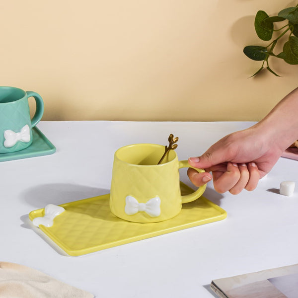 Bow Cup With Rectangular Plate Yellow 260 ml