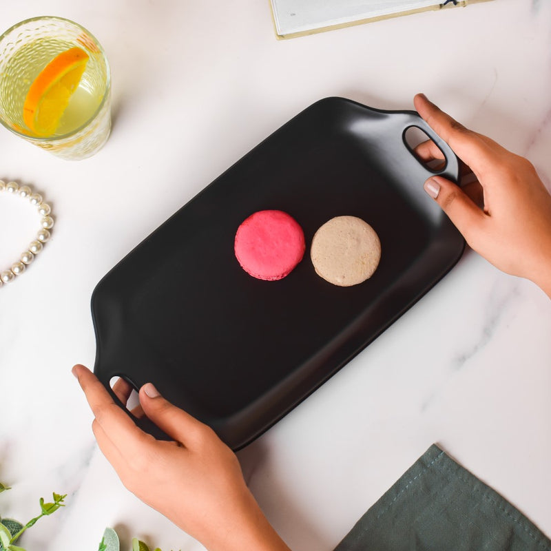 Oven Baking Tray Black 11.5 Inch - Ceramic platter, serving platter, fruit platter | Plates for dining table & home decor
