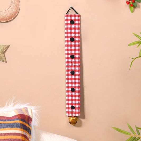 Plaid Christmas Bell Hanging Decor Double Sided Red