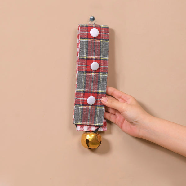 Plaid Christmas Bell Hanging Decor Double Sided Red