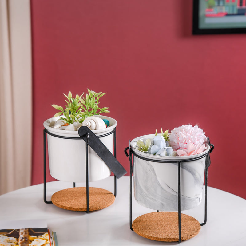 Marble Bucket Style Planter - Plant pot and plant stands | Room decor items