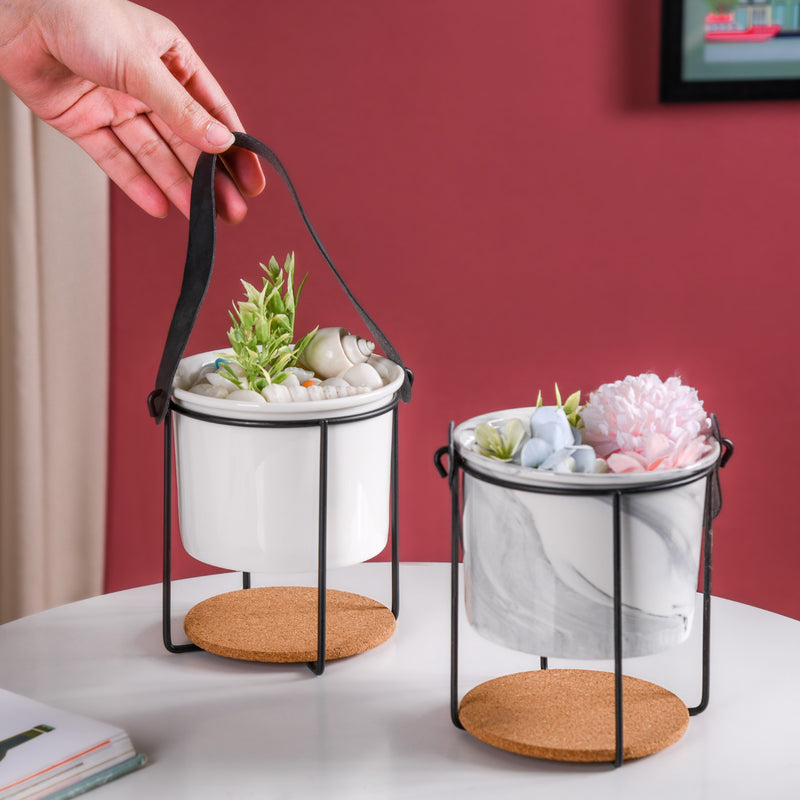 Marble Bucket Style Planter - Plant pot and plant stands | Room decor items