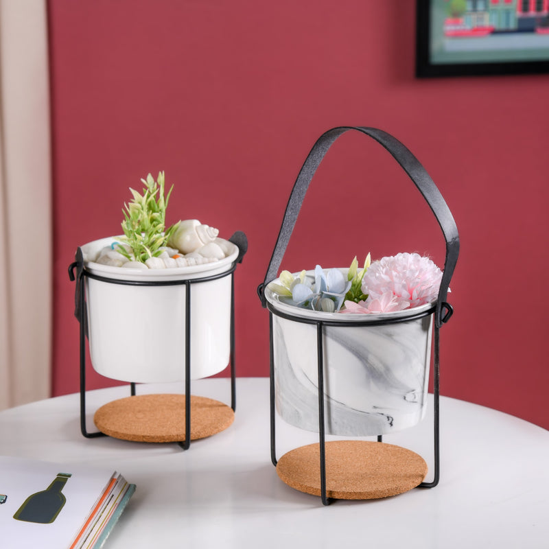 Marble Bucket Style Planter - Plant pot and plant stands | Room decor items