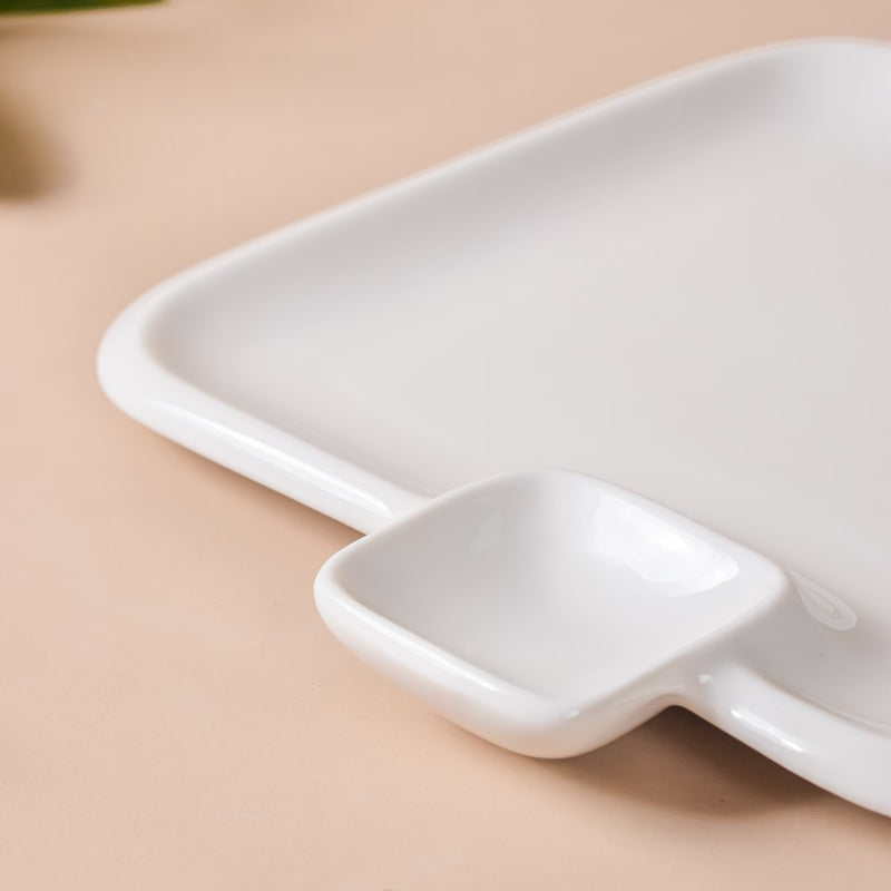 Serena Lily White Square Section Plate Small - Serving plate, snack plate, momo plate, plate with compartment | Plates for dining table & home decor