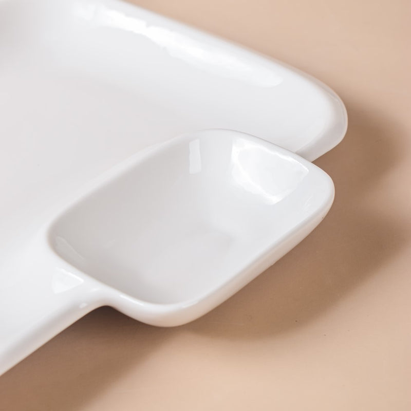 Serena Lily White Rectangle Section Plate Large - Serving plate, snack plate, momo plate, plate with compartment | Plates for dining table & home decor