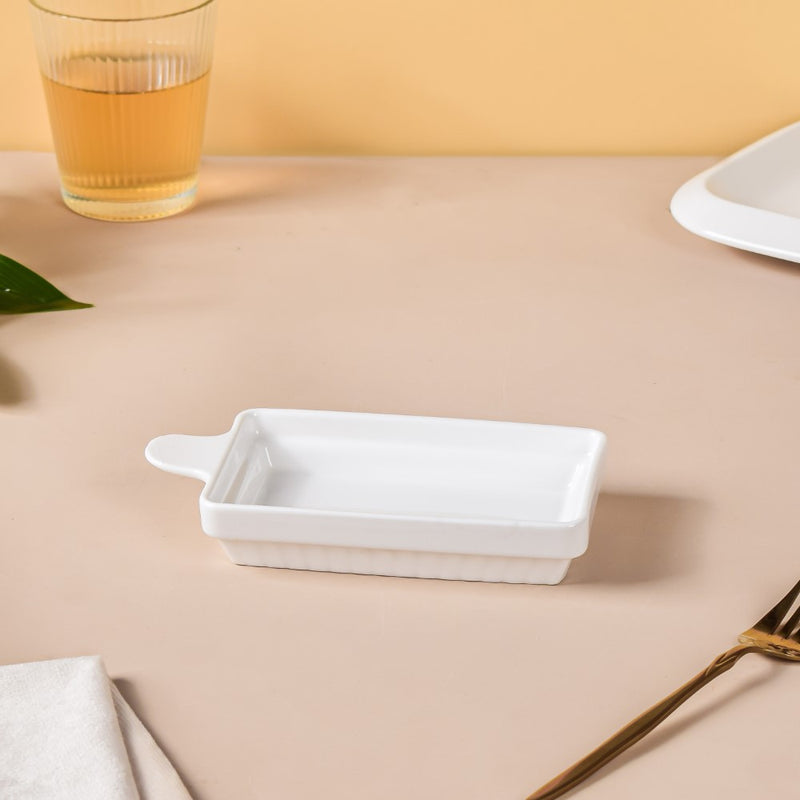 Serena Snowy White Long Platter With Handle - Ceramic platter, serving platter, fruit platter | Plates for dining table & home decor