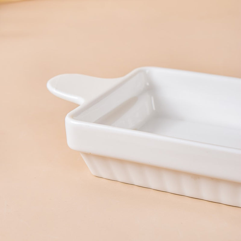 Serena Snowy White Long Platter With Handle - Ceramic platter, serving platter, fruit platter | Plates for dining table & home decor