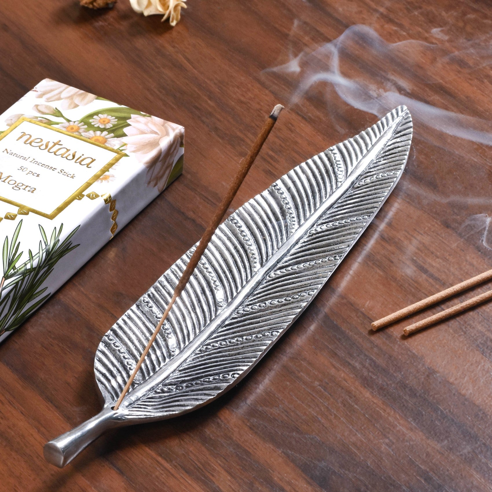 Long Leaf Incense Holder With Mogra Incense Sticks