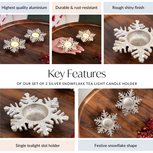 Set Of 2 Silver Snowflake Tea Light Candle Holder