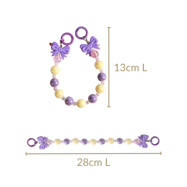 Dual Clasp Keychain With Bow And Beads Purple And White