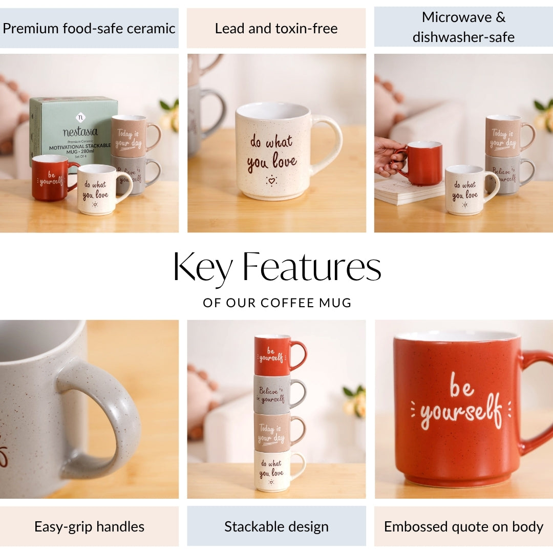 Daily Motivation Quotes Stackable Mugs Set Of 4 280ml Online - Premium ...