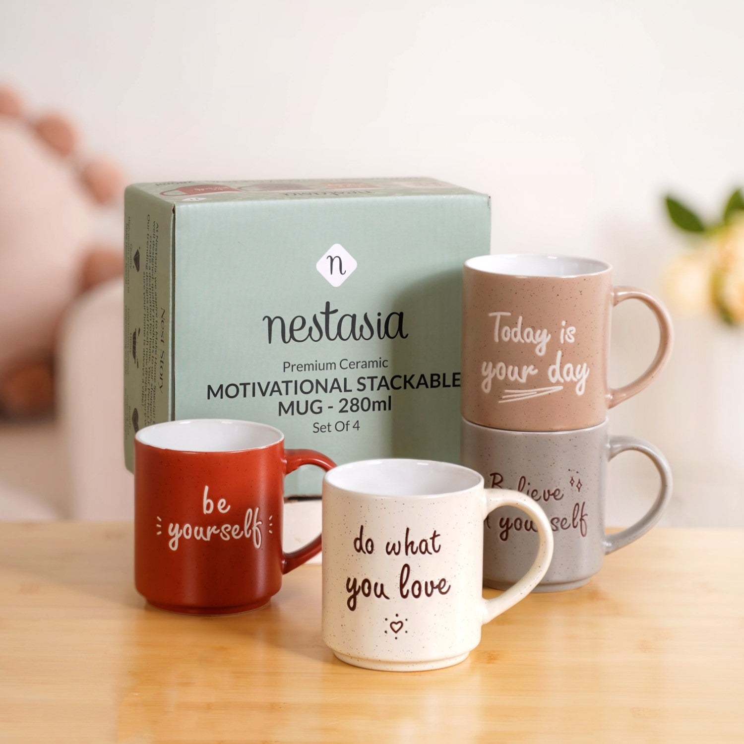 Daily Motivation Quotes Stackable Mugs Set Of 4 280ml Online - Premium ...