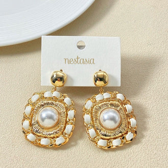 Luxe Textured Gold And Pearl Drop Earrings