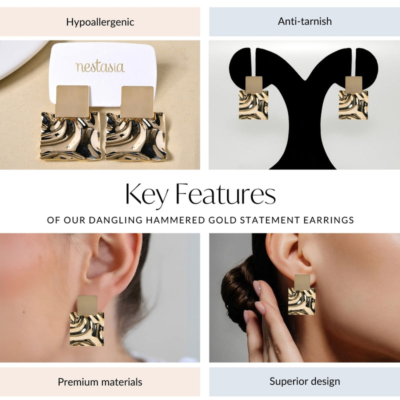 Dangling Hammered Gold Statement Earrings