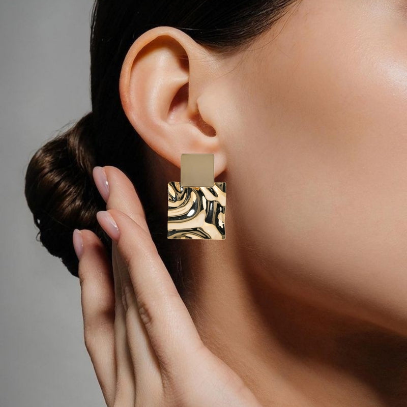 Dangling Hammered Gold Statement Earrings