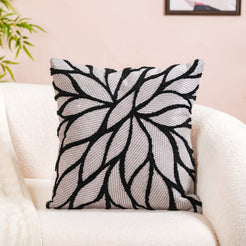 Decorative Leaf Pattern Cushion Cover Black 15x15 Inch