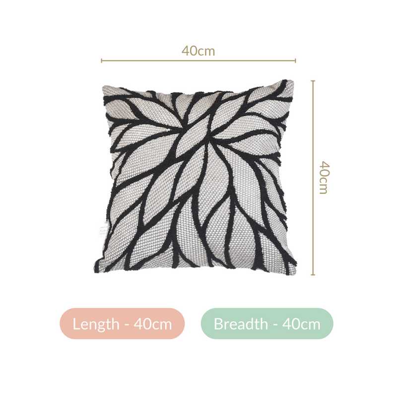 Decorative Leaf Pattern Cushion Cover Black 15x15 Inch