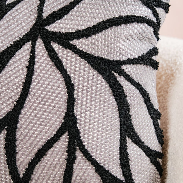 Decorative Leaf Pattern Cushion Cover Black 15x15 Inch
