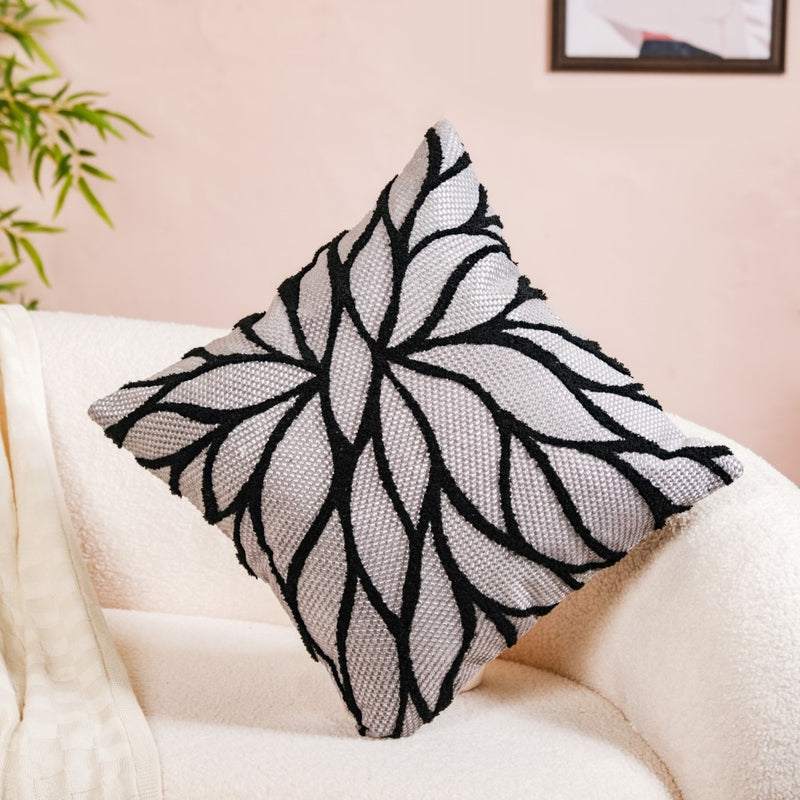 Decorative Leaf Pattern Cushion Cover Black 15x15 Inch