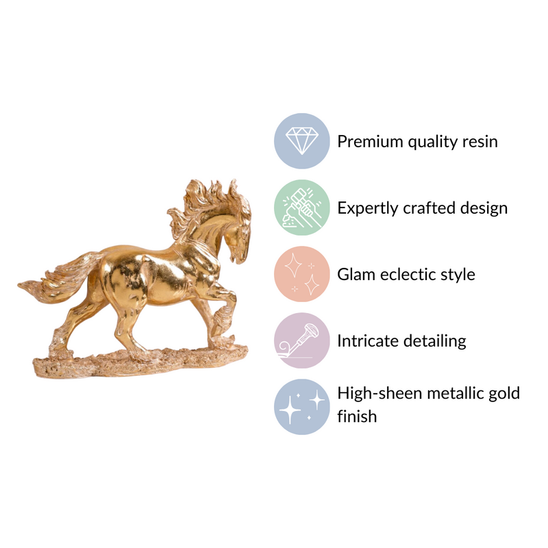 Gold Horse Decor Sculpture - Gold Horse Decor Sculpture, Gold Horse Figurine, Horse Statue in Gold, Luxe Horse Decor