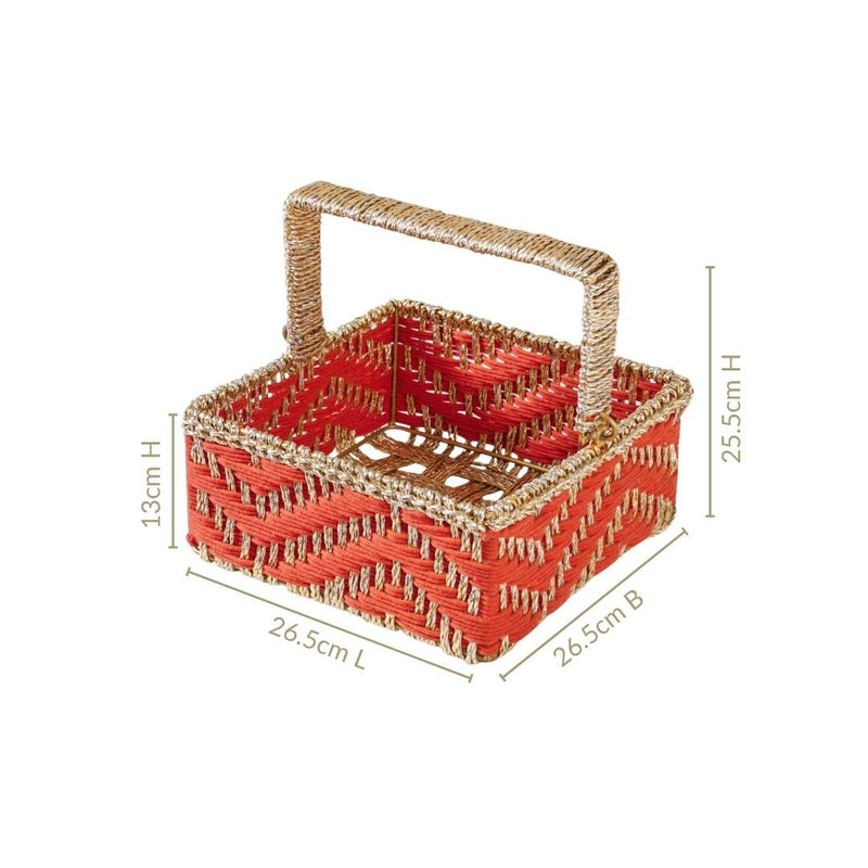 Decorative Handwoven Gift Basket With Handle Orange