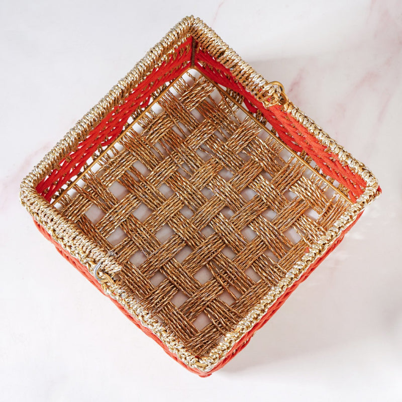 Decorative Handwoven Gift Basket With Handle Orange