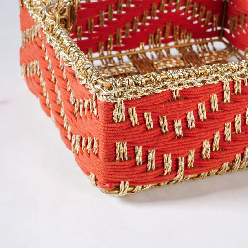 Decorative Handwoven Gift Basket With Handle Orange