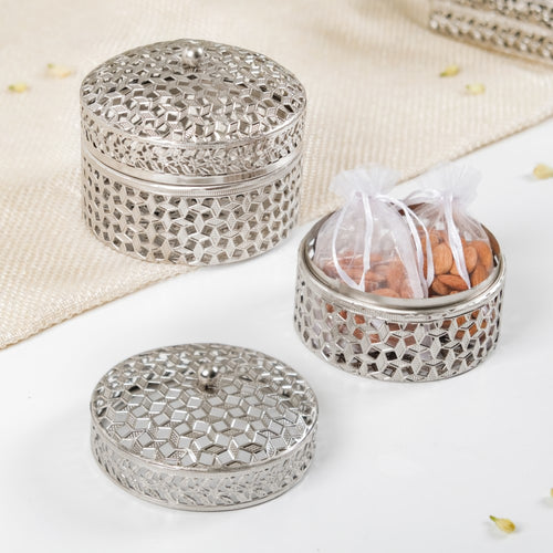 Set Of 2 Round Gift Box Silver